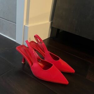 Red Sling Back Heels with Pointed Toe